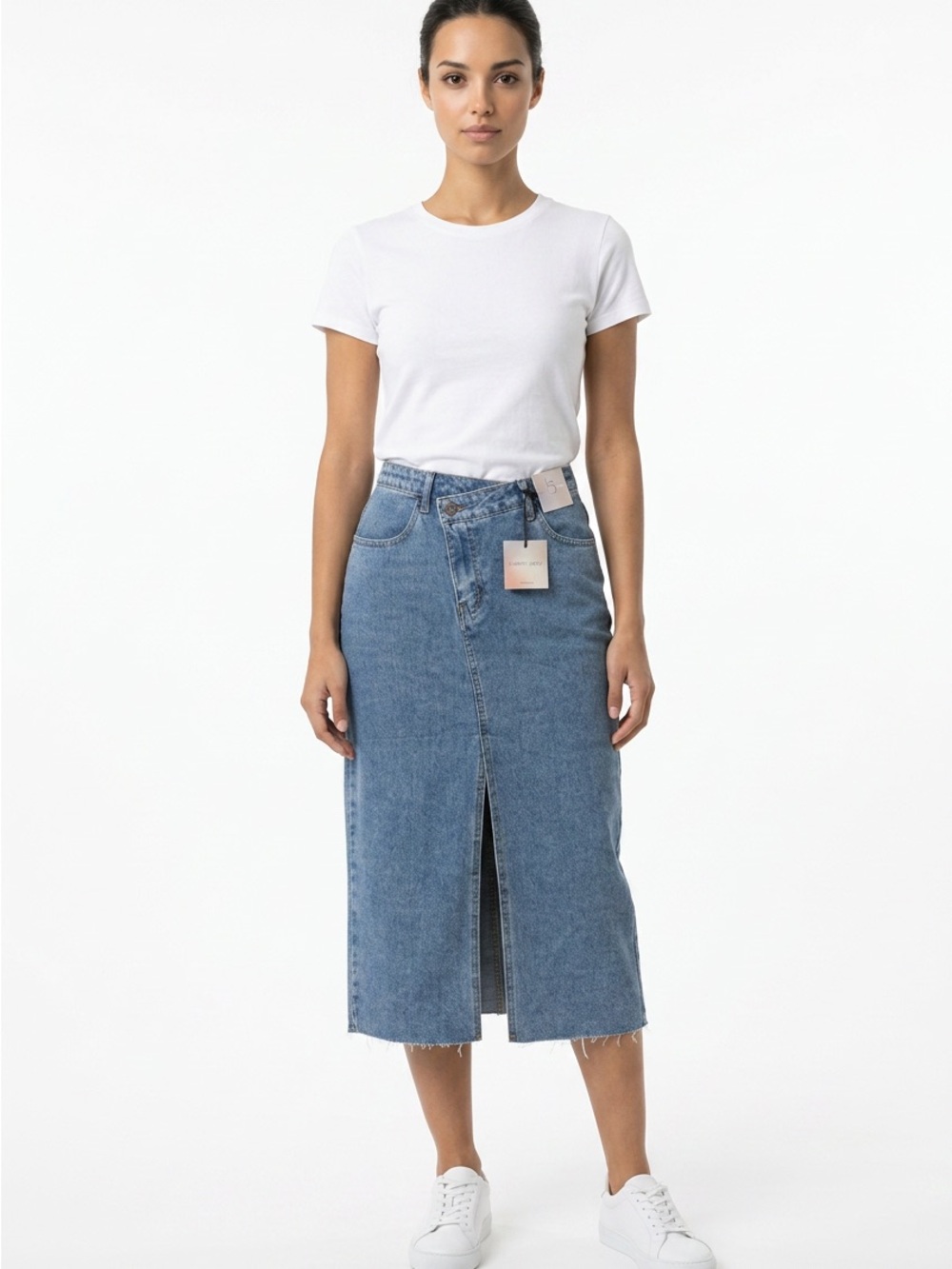 Happily Grey Skirt Juniors 3/25 Blue Denim Front Slit Midi Skirt